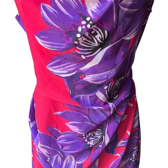 Anthropologie Yoana Baraschi Dress Sz Large Red Floral midi Satin Lined Keyhole - Picture 4 of 9